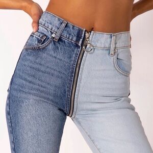 REVICE High Rise Two-Tone Yin Yang Jeans - Dark and Light Blue